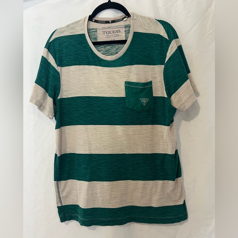 GUESS USA Tobias Color Block Stripe
Tee Front Pocket Size L Green Gray